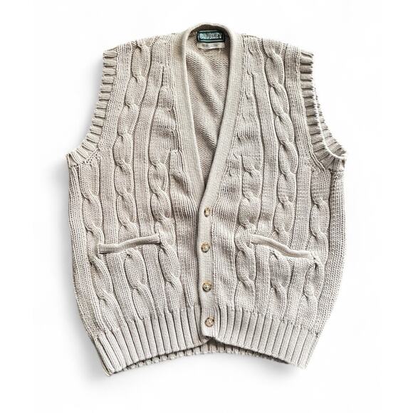 Vintage Cricket Sweater Vest Womens Size Medium Cable Knit Button Front Cotton - Picture 1 of 4